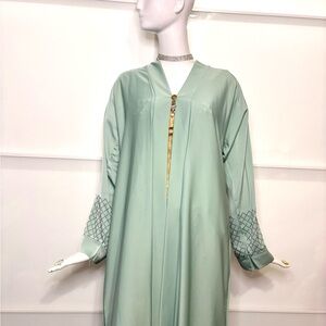 Mint Green Rhinestone Open Abaya Modest Eid Occasion - Size 56, NWOT